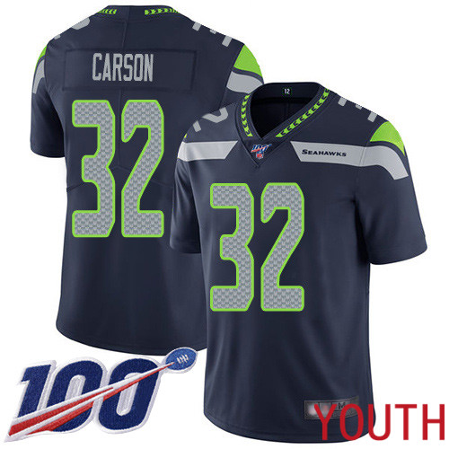 Seattle Seahawks Limited Navy Blue Youth Chris Carson Home Jersey NFL Football 32 100th Season Vapor Untouchable